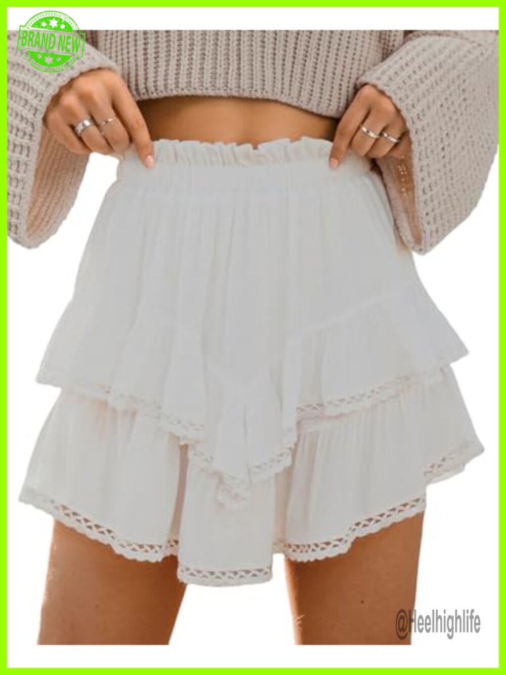 Women's Flowy Pleated Mini Skort High Waist Ruffle Tiered Built-in Shorts